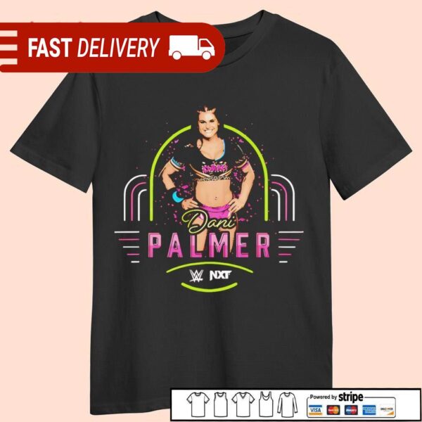 Dani Palmer pose WWE Superstar on the NXT brand shirt - available at - rugbyfanstore.com