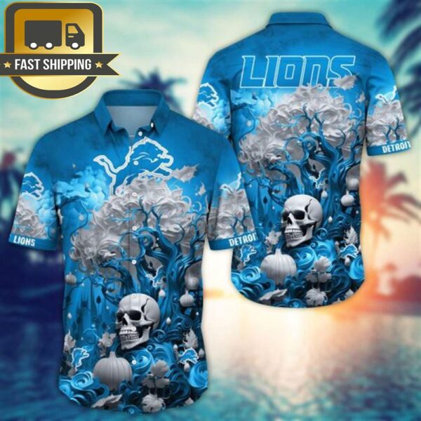 Detroit Lions Halloween Skull Pumpkin – NFL Hawaiian Shirt - available at - rugbyfanstore.com