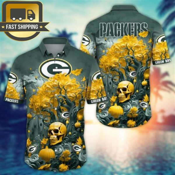 Green Bay Packers Halloween Skull Pumpkin – NFL Hawaiian Shirt - available at - rugbyfanstore.com