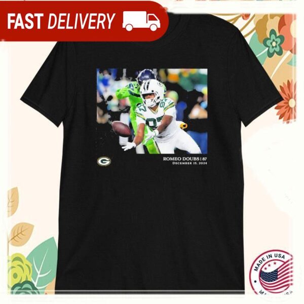 Green Bay Packers Romeo Doubs NFL Flash Features Week 15 2024 T-Shirts - available at - rugbyfanstore.com