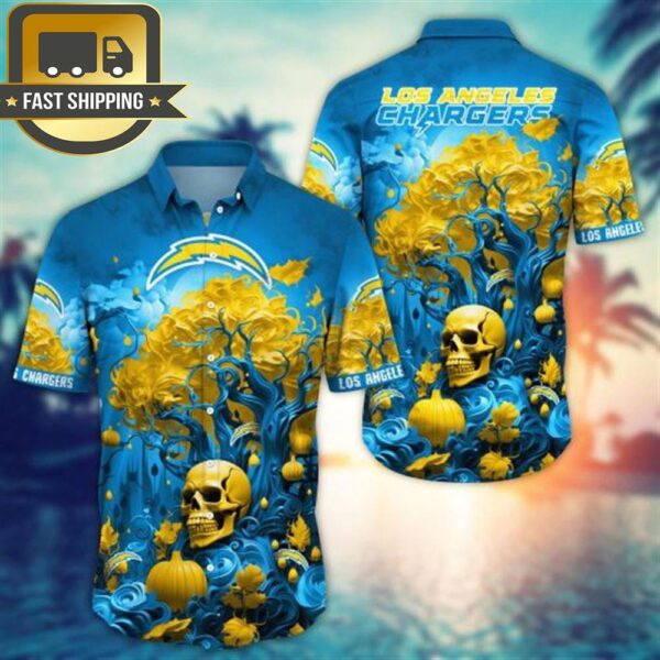 Los Angeles Chargers Halloween Skull Pumpkin – NFL Hawaiian Shirt - available at - rugbyfanstore.com