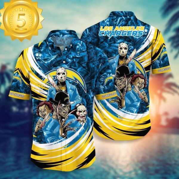 Los Angeles Chargers NFL Halloween Horror Movies Hawaiian Shirts - available at - rugbyfanstore.com