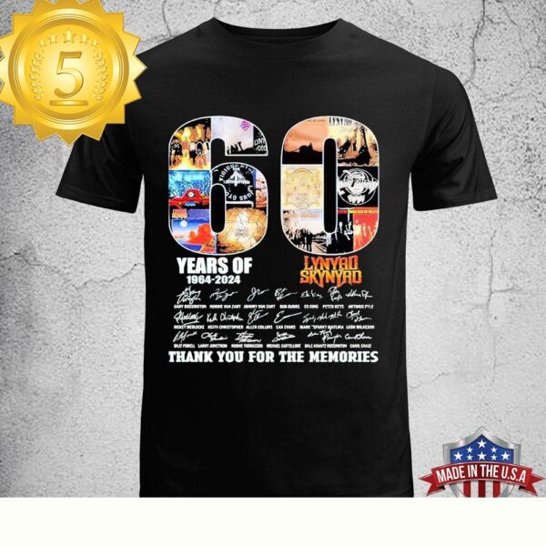 Lynyrd Skynyrd 60 Years Of Music 1964-2024 Thank You For The Memories Unisex T-Shirt - available at - rugbyfanstore.com