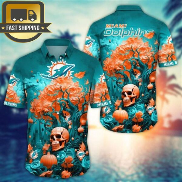 Miami Dolphins Halloween Skull Pumpkin – NFL Hawaiian Shirt - available at - rugbyfanstore.com