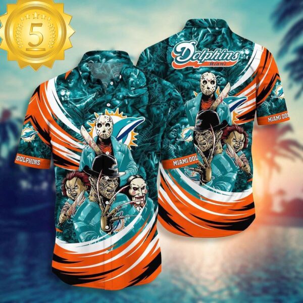 Miami Dolphins NFL Halloween Horror Movies Hawaiian Shirts - available at - rugbyfanstore.com