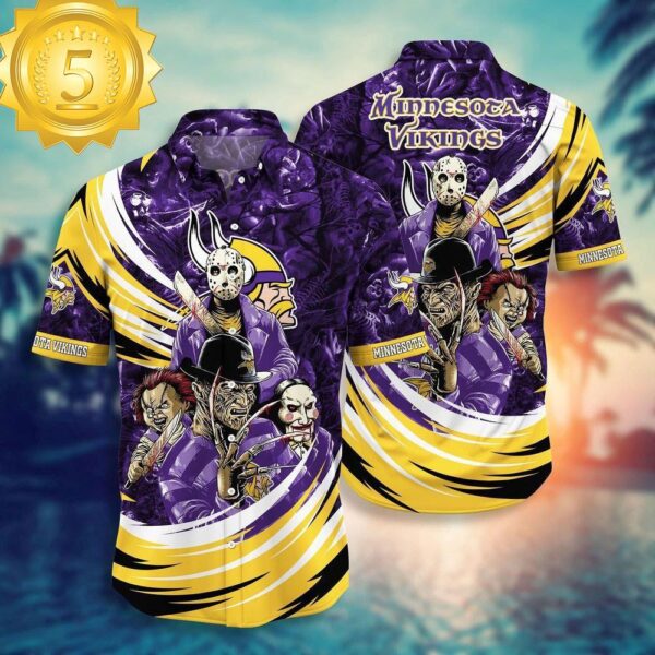 Minnesota Vikings NFL Halloween Horror Movies Hawaiian Shirts - available at - rugbyfanstore.com