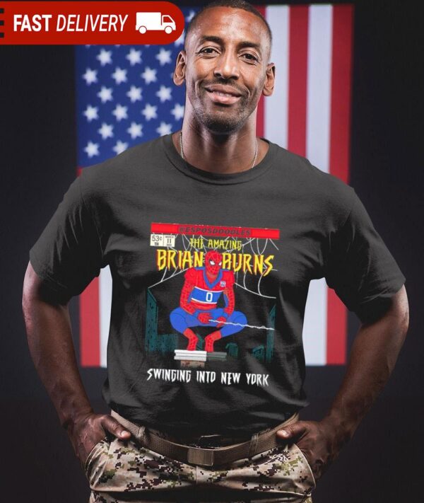 New York Giants the amazing Brian Burns Spiderman swinging into New York shirt - available at - rugbyfanstore.com