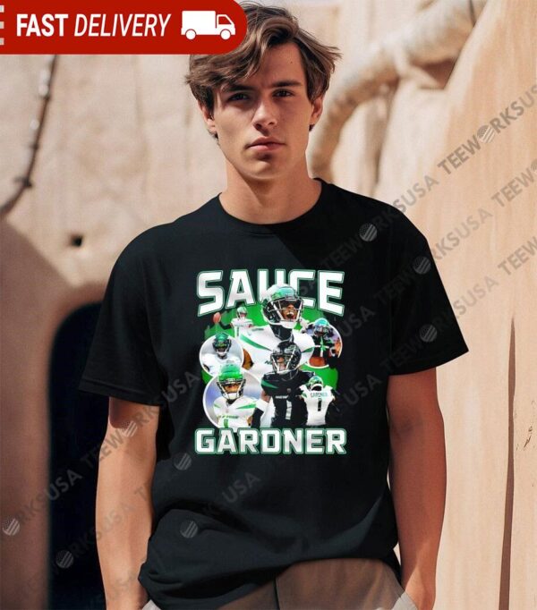 New York Jets Sauce Gardner graphic shirt - available at - rugbyfanstore.com