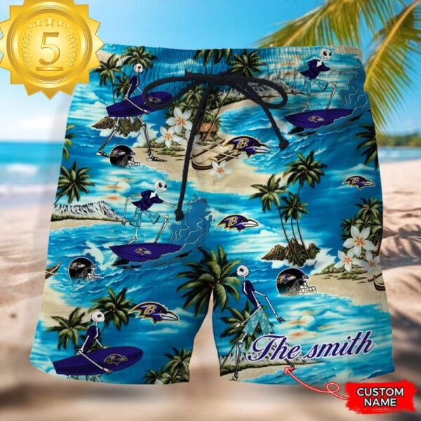 NFL Baltimore Ravens Custom Name Hawaiian Short - available at - rugbyfanstore.com