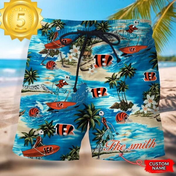 NFL Cincinnati Bengals Custom Name Hawaiian Short - available at - rugbyfanstore.com