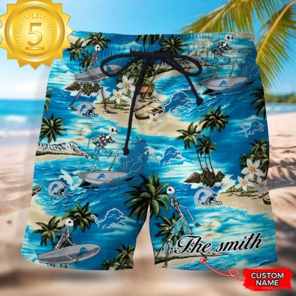 NFL Detroit Lions Custom Name Hawaiian Short - available at - rugbyfanstore.com