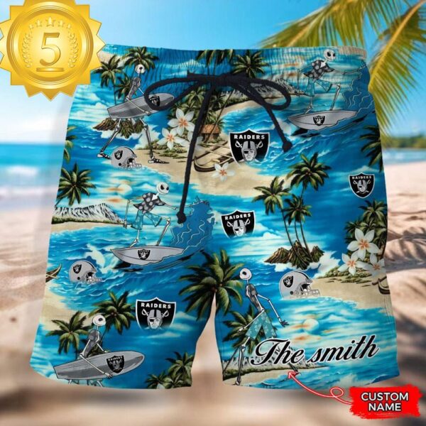 NFL Las Vegas Raiders Custom Name Hawaiian Short - available at - rugbyfanstore.com