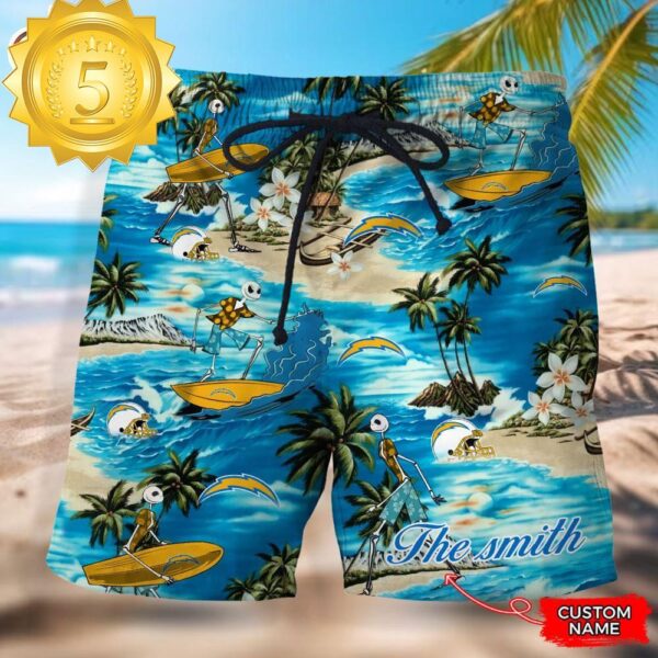 NFL Los Angeles Chargers Custom Name Hawaiian Short - available at - rugbyfanstore.com