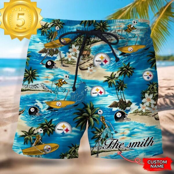 NFL Pittsburgh Steelers Custom Name Hawaiian Short - available at - rugbyfanstore.com