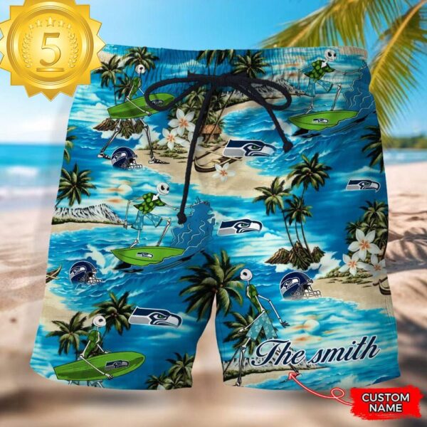 NFL Seattle Seahawks Custom Name Hawaiian Short - available at - rugbyfanstore.com