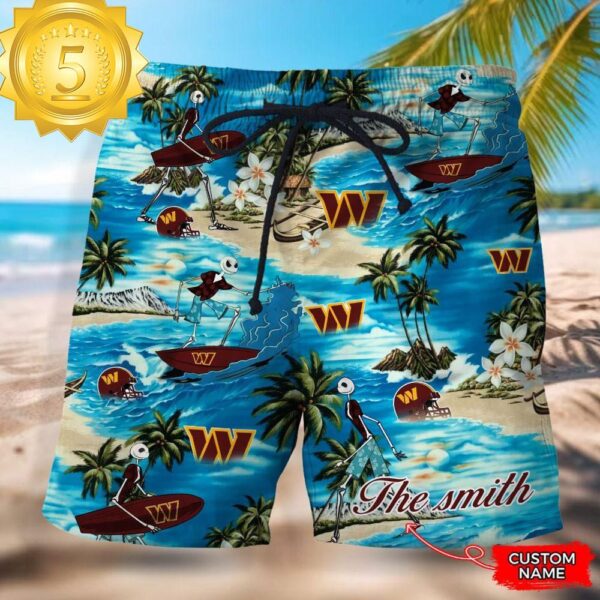 NFL Washington Commanders Custom Name Hawaiian Short - available at - rugbyfanstore.com