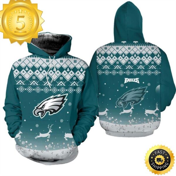 Philadelphia Eagles Christmas Pattern Reindeer Football NFL All Over Print Hoodie Shirt - available at - rugbyfanstore.com