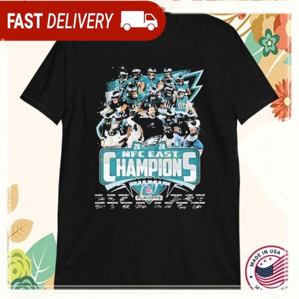 Philadelphia Eagles NFC East Division Champions 2024 Playoffs NFL Signatures T-Shirts - available at - rugbyfanstore.com