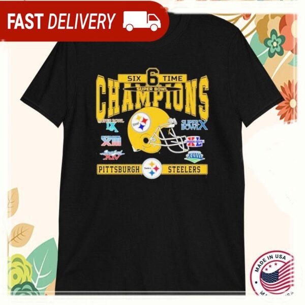 Pittsburgh Steelers Six Time Super Bowl Champions T-Shirts - available at - rugbyfanstore.com