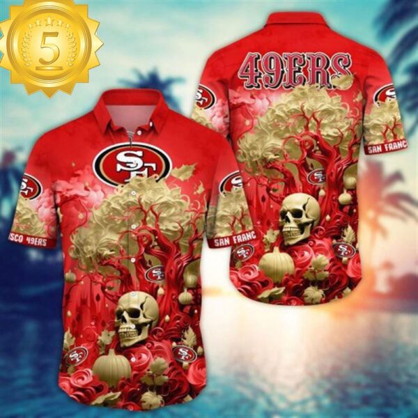 San Francisco 49ers Halloween Skull Pumpkin – NFL Hawaiian Shirt - available at - rugbyfanstore.com