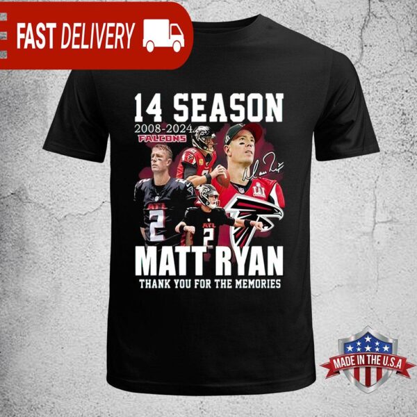 Season 2008-2024 NFL Atlanta Falcons Matt Ryan Thank You For The Memories Unisex T-Shirt - available at - rugbyfanstore.com