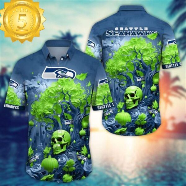 Seattle seahawks Halloween Skull Pumpkin – NFL Hawaiian Shirt - available at - rugbyfanstore.com