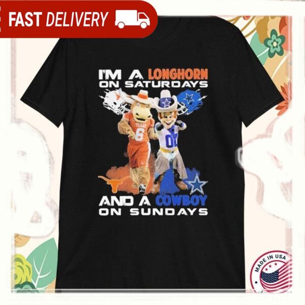 Texas Longhorns Dallas Cowboys I’m A Longhorn On Saturdays And A Cowboy On Sundays Mascot T-shirts - available at - rugbyfanstore.com