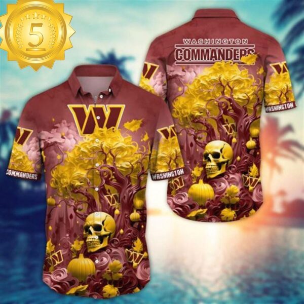 Washington Commanders Halloween Skull Pumpkin – NFL Hawaiian Shirt - available at - rugbyfanstore.com