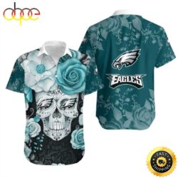 Rose Skull NFL Philadelphia Eagles Hawaiian Shirt For Football Fans