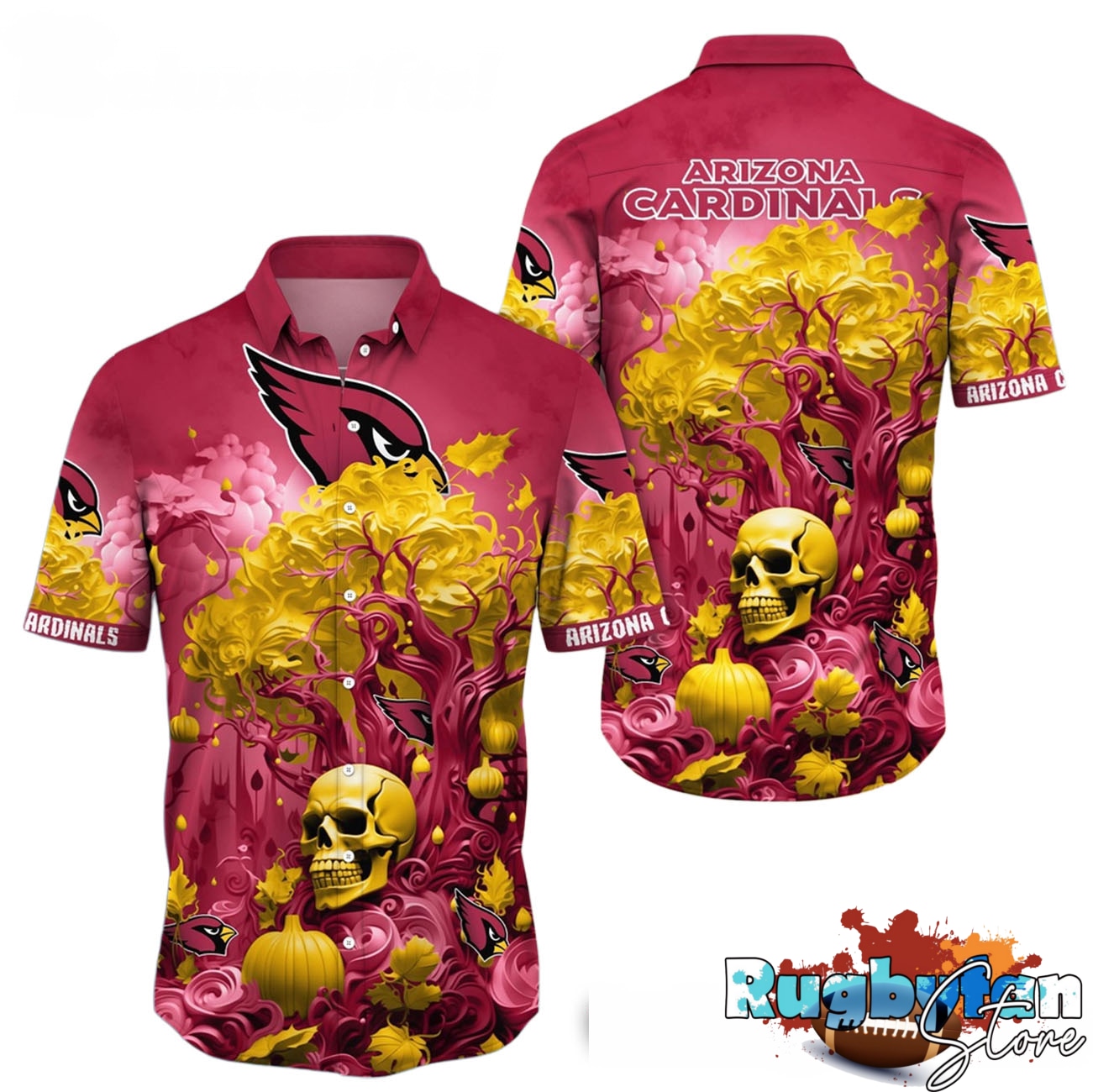 Arizona Cardinals Halloween Skull Pumpkin Hawaiian Shirt