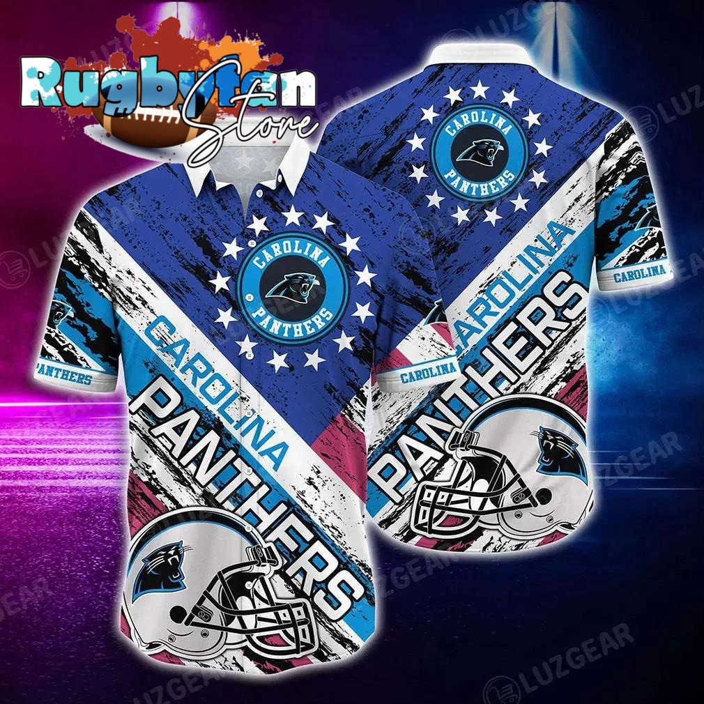 Carolina Panthers Nfl Hawaiian Shirt Graphic American Flag 3D Printed Short Shirt Best Gift For Fans