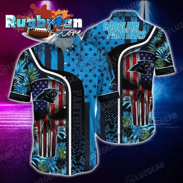 carolina panthers nfl hawaiian shirt graphic tropical pattern skull punisher 3d printed best gift for fans afncr