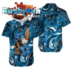 Carolina Panthers Skull And Hibiscus Flower Nfl Gift For Fan Hawaii Shirt Summer Collection