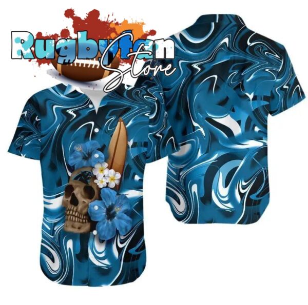 carolina panthers skull and hibiscus flower nfl gift for fan hawaii shirt summer collection p5f9u