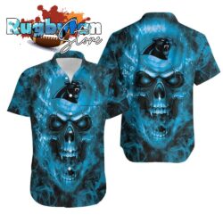 Carolina Panthers Steelers Nfl Fan Skull Hawaiian Shirt Print Short Sleeve Hawaiian Aloha Shirt