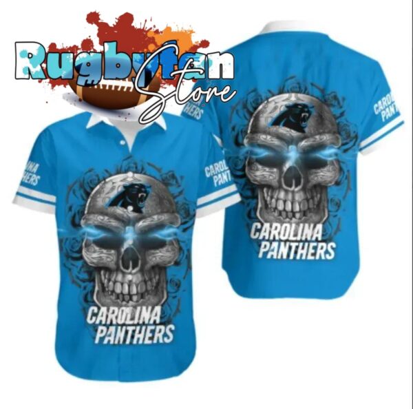 carolina panthers sugar skull nfl gift for fan hawaiian graphic print short sleeve hawaiian shirt 47vaq