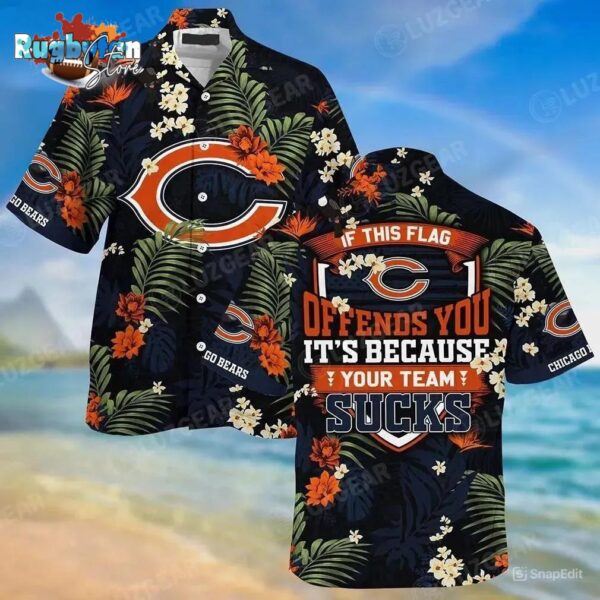 chicago bears hawaiian sas with tropical pattern if this flag offends you its because you team sucks
