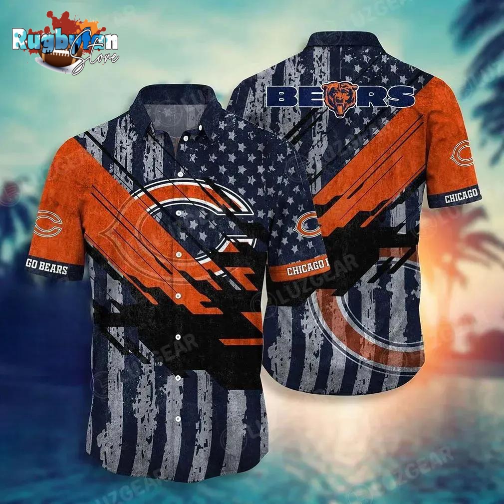Chicago Bears Nfl Football Hawaiian Shirt Short American Flag Print This Summer Best Gift For Fans Chicago Bears Nfl Football Hawaiian Shirt Short American Flag Print This Summer Best Gift For Fans