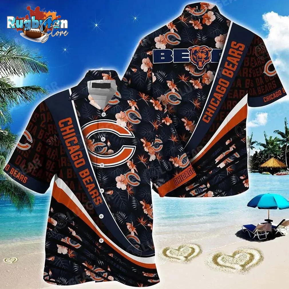 Chicago Bears Nfl Football With Tropical Flower Pattern Hawaiian Shirt For Fans Chicago Bears Nfl Football With Tropical Flower Pattern Hawaiian Shirt For Fans