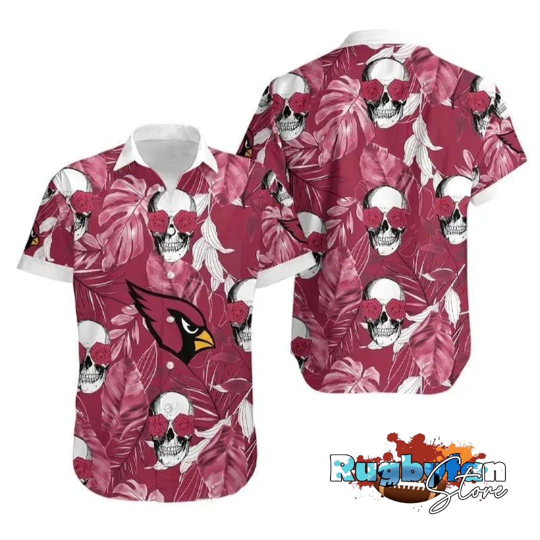 Arizona Cardinals Coconut Leaves And Skulls Hawaiian Shirt Arizona Cardinals Coconut Leaves And Skulls Hawaiian Shirt