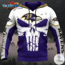 Baltimore Ravens White Skull 3D Hoodie Baltimore Ravens NFL Gifts