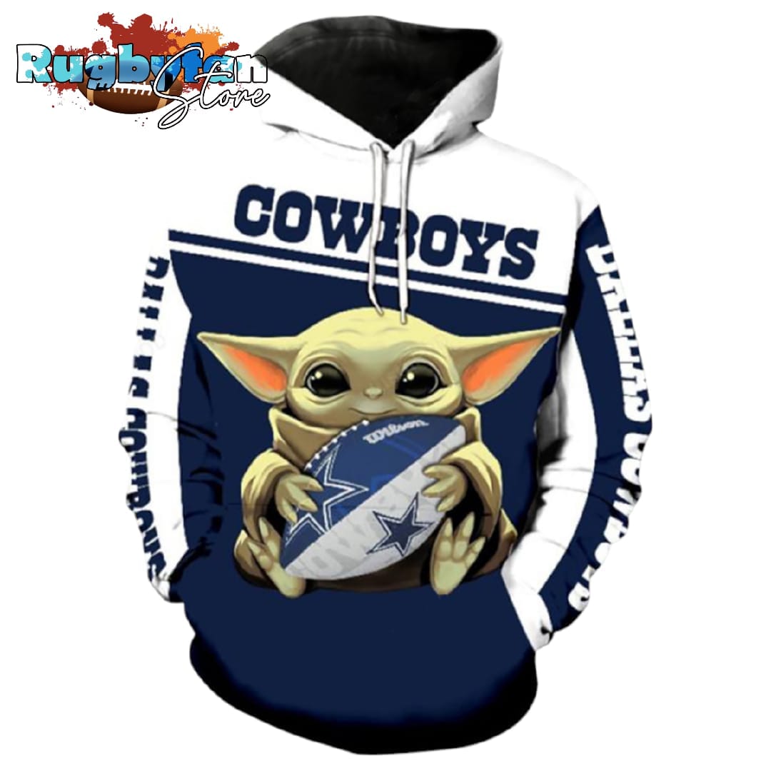 Dallas Cowboys Baby Yoda Holding Football NFL Hoodie Gifts for Fans Gebone