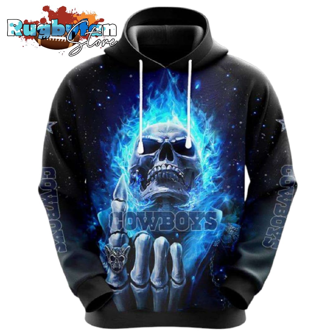 Dallas Cowboys Blue Flaming Skull Halloween NFL Hoodie Gifts for Fans Gebone