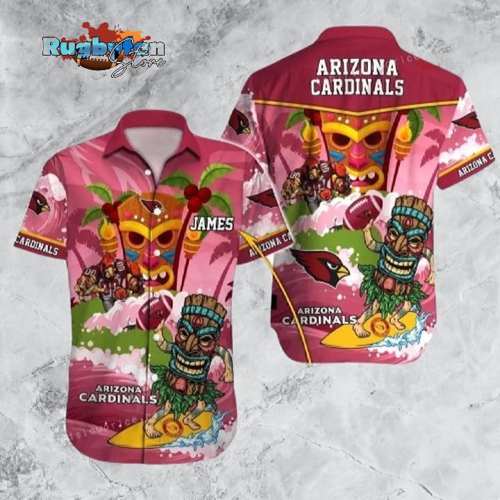 Arizona Cardinals Hawaiian Shirt NFL Football Print Custom Name Button Up Hawaiian Shirt