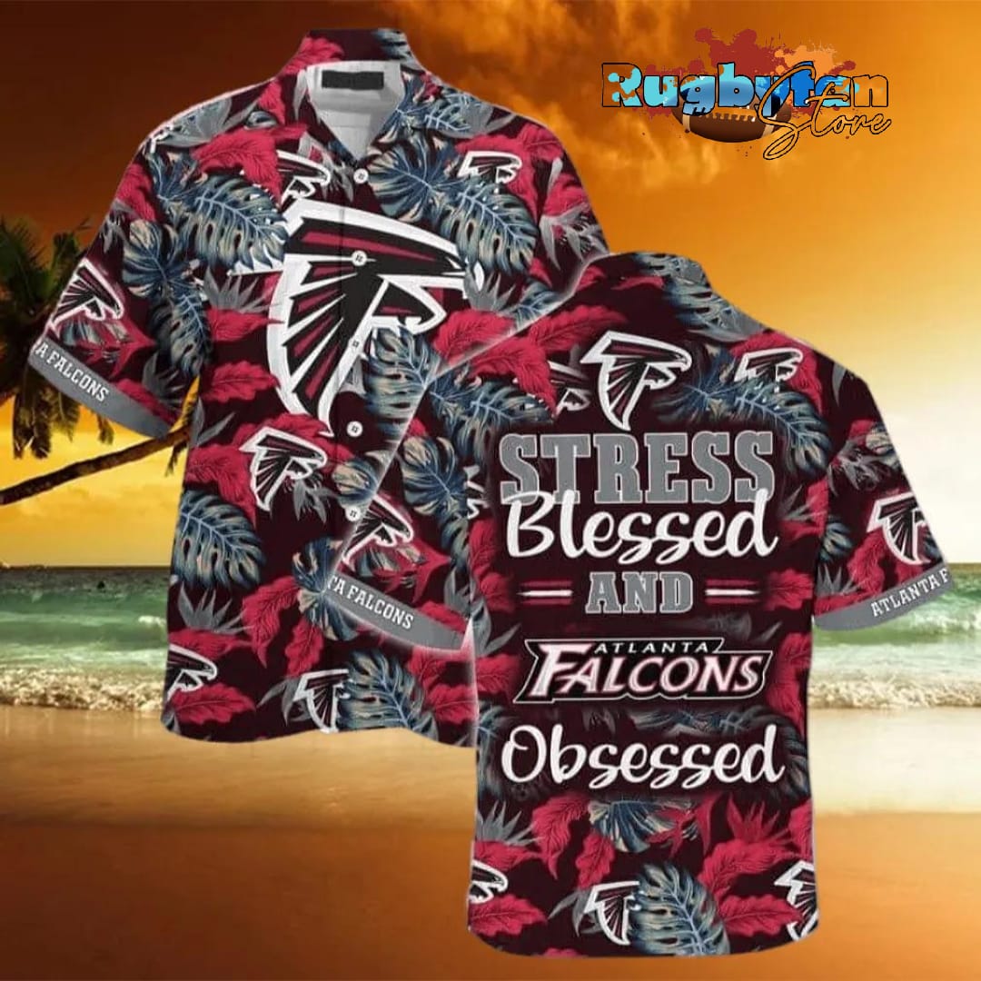 Atlanta Falcons NFL Stress Blessed Obsessed Tropical Palm Leaves Pattern Hawaiian Shirt Atlanta Falcons NFL Stress Blessed Obsessed Tropical Palm Leaves Pattern Hawaiian Shirt