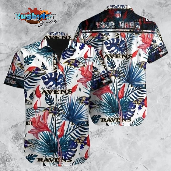 Baltimore Ravens Hawaiian Shirt NFL Football 3D Print Custom Name Aloha Hawaiian Shirt For Mens Womens