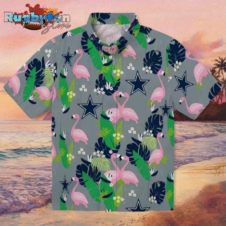 Dallas Cowboys Flamingo Foliage Blue Green Hawaiian Shirt