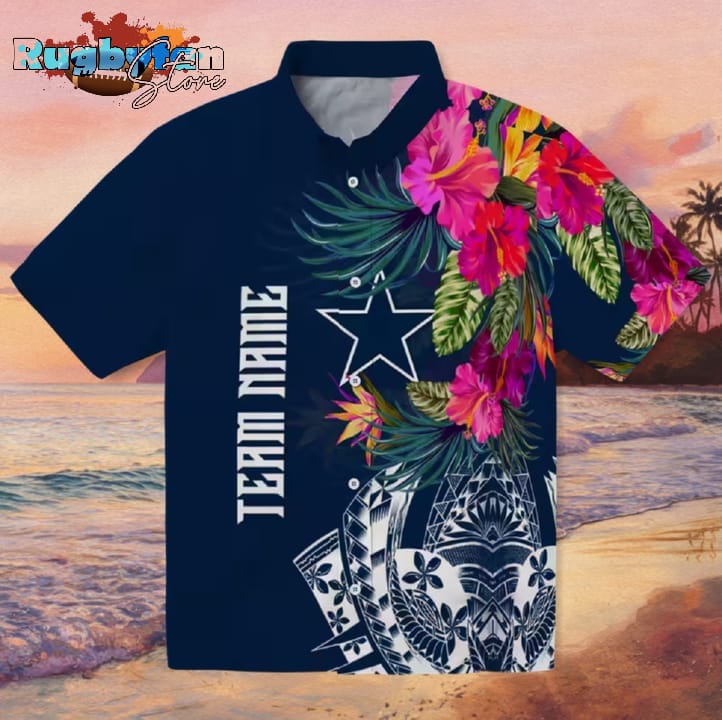 Dallas Cowboys Floral Polynesian Blue Hawaiian Shirt