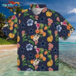 Dallas Cowboys Hibiscus And Fruit Navy Blue Hawaiian Shirt