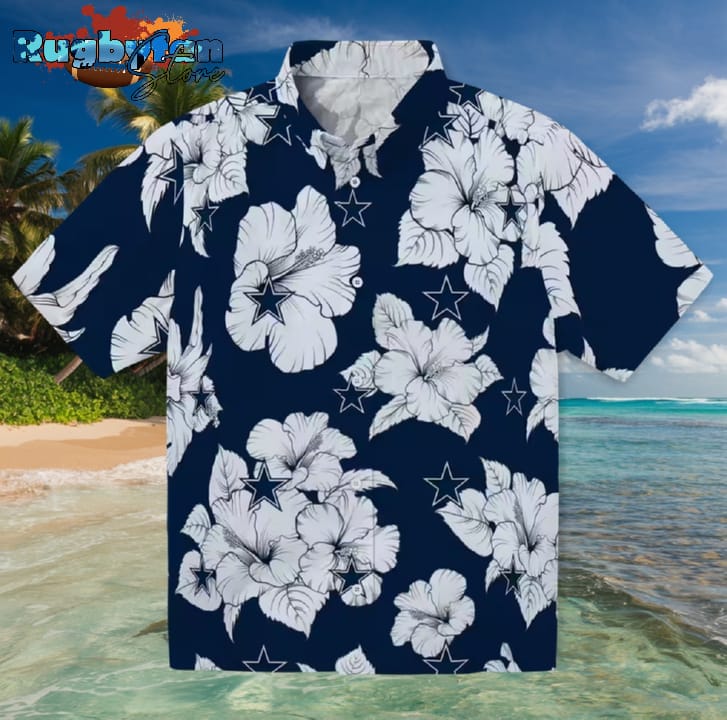 Dallas Cowboys Hibiscus Blooms Blue White Hawaiian Shirt Dallas Cowboys Hibiscus Blooms Blue White Hawaiian Shirt